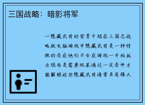 三国战略：暗影将军